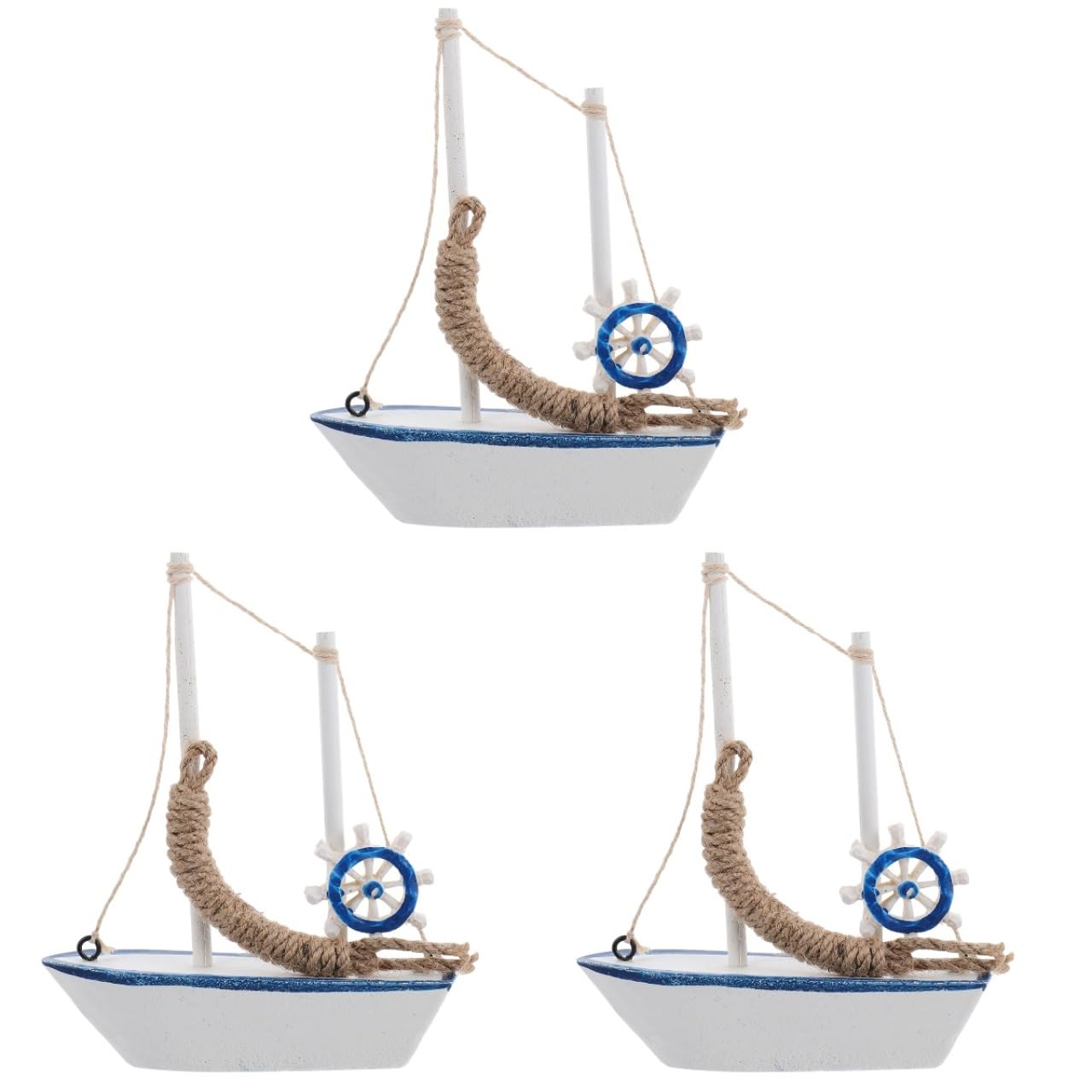 NUOBESTY 3 Pcs Wooden Mediterranean Sailboat Model Set Decorative Sailing Boat Crafts for Home Office Coastal Theme Ornament