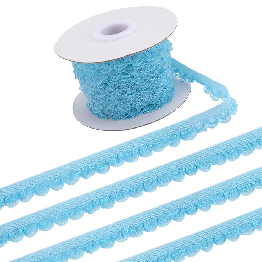 GORGECRAFT 9m Stretch Trim Elastic Lace Ribbon 13mm Wide Lingerie Edge Trimming Flower Pattern Crocheted Fringe for DIY Sewing Crafts Garment Gift Wrapping Wedding Supplies Sky Blue