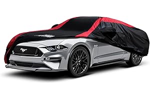 ALTOCOVER Mustang Car Cover Waterproof All Weather with Red Strip Design, Custom Fit for Ford Mustang 1994–2025, Mustang Accessory with Door Zipper & Windproof Straps