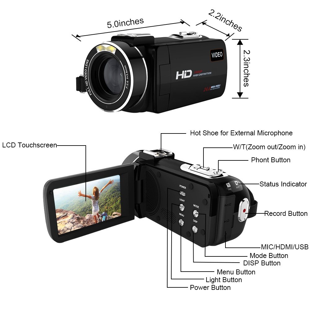 Camcorder Full HD 1080p 30fps Video Camera Support Shotgun Microphone Wifi Camera 3
