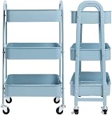 DOEWOKS Storage Trolley on Wheels 3-Tier Metal Cart Grey-Blue 70cm view 8