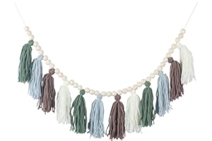 XMGZQ Tassel Garland with Wood Beads Boho Cotton Tassel Banner Wall Hangings Decor，Birthday Christmas Party Decor,Bedroom, Nursery, Play Room, Dorm Room, Baby Shower, Classroom School Party Room Decor