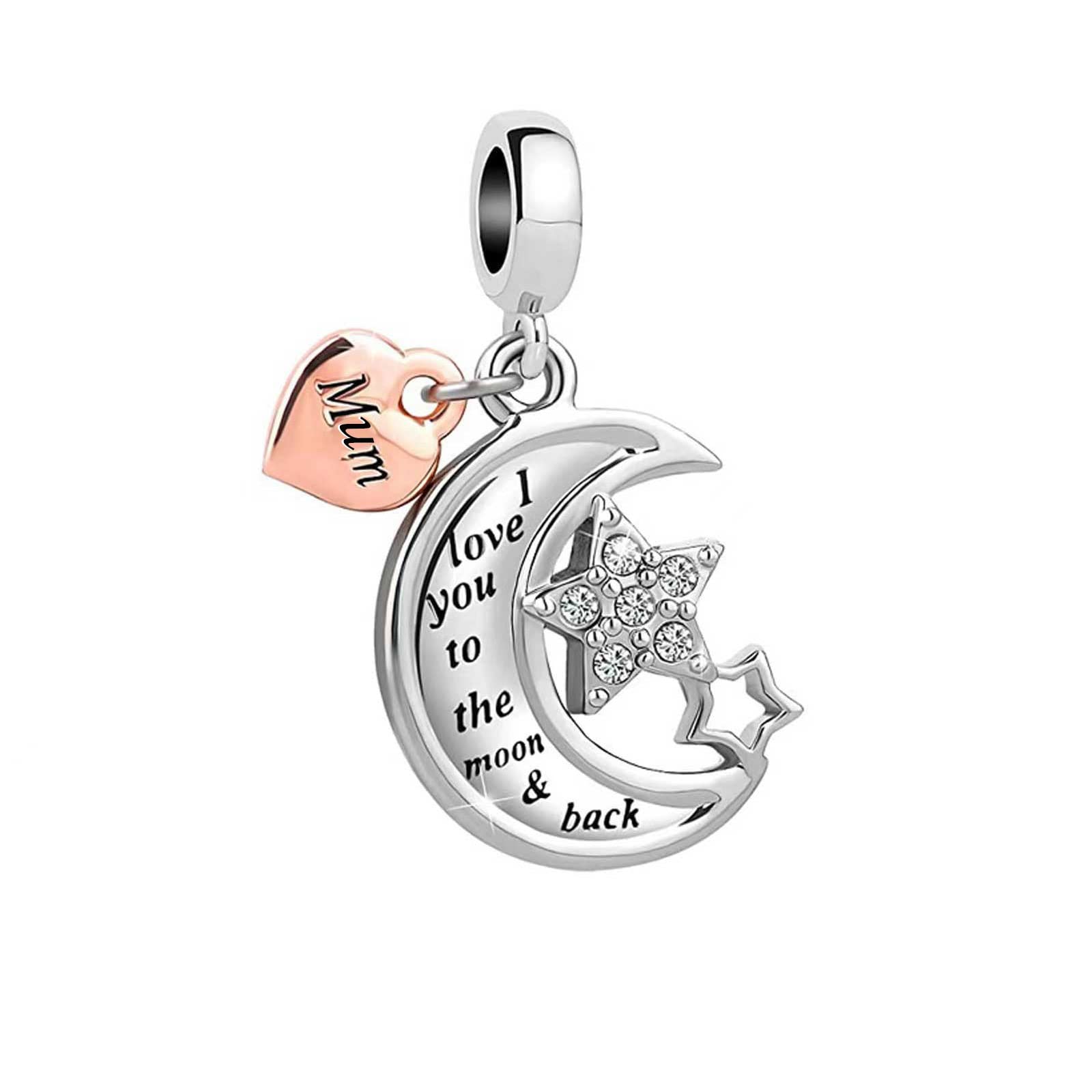 KunBead Jewelry Women Girls Mum Mothers Day Gift from Son I Love You to the Moon and Back Rose Gold Tone Charms Compatible with Pandora Bracelets