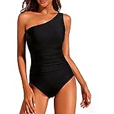 Tempt Me Two Piece Tankini Set Swimsuits for Women Tummy Control Bathing Suit One Shoulder Swimwear with Bikini Bottoms