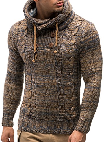 Leif Nelson LN20227 Men s Knitted Pullover,Brown,US-L / EU-XL