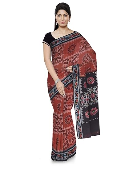 Odisha handloom Sambalpuri Handloom Womens Cotton Saree (Black & Brown, OH 25)