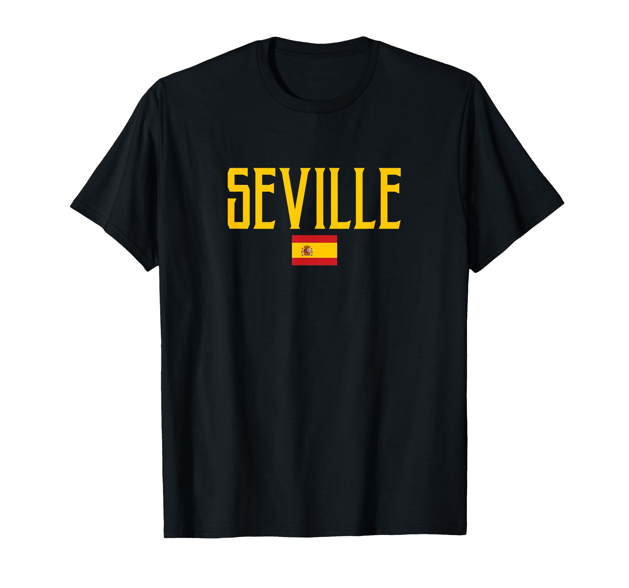 Seville Spain Flag and Amber Text T-Shirt