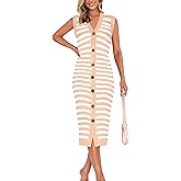 BTFBM Casual Women Spring Dresses 2025 Sleeveless Striped Midi Button Down Dress Ribbed Knit Cardigan Cover Up Dress