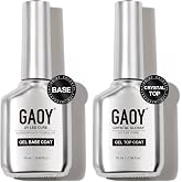 GAOY Crystal Glossy Gel Top and Base Coat Set, 16ml 2 Pcs High-Gloss Top Coat and No Wipe Foundation Combination for UV Light Gel Nail Polish