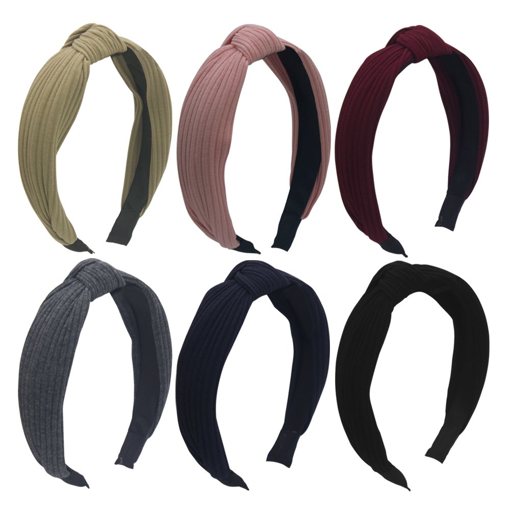 Habibee Pack of 6 Wide Plain Fashion Headbands Knot Turban Headband for Women Girls