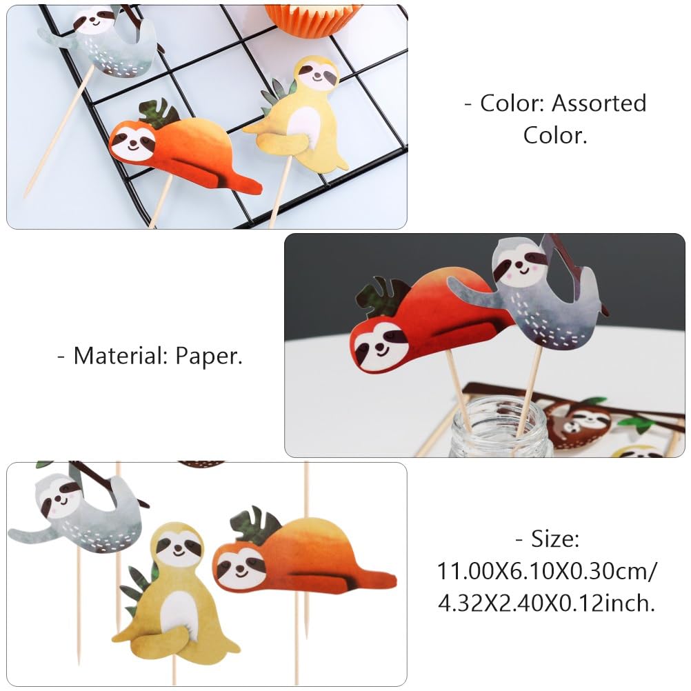TOYANDONA 24 StüCk Faultier Deko Kuchen Topper Set - Niedliche Tortendekoration FüR Geburtstagsfeiern, Kinderpartys Und Festivals 3