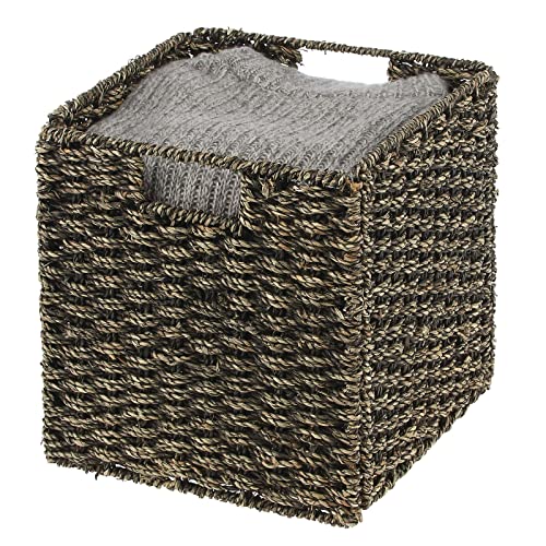 mDesign Seagrass Woven Cube Bin Basket Organizer with Handles Storage