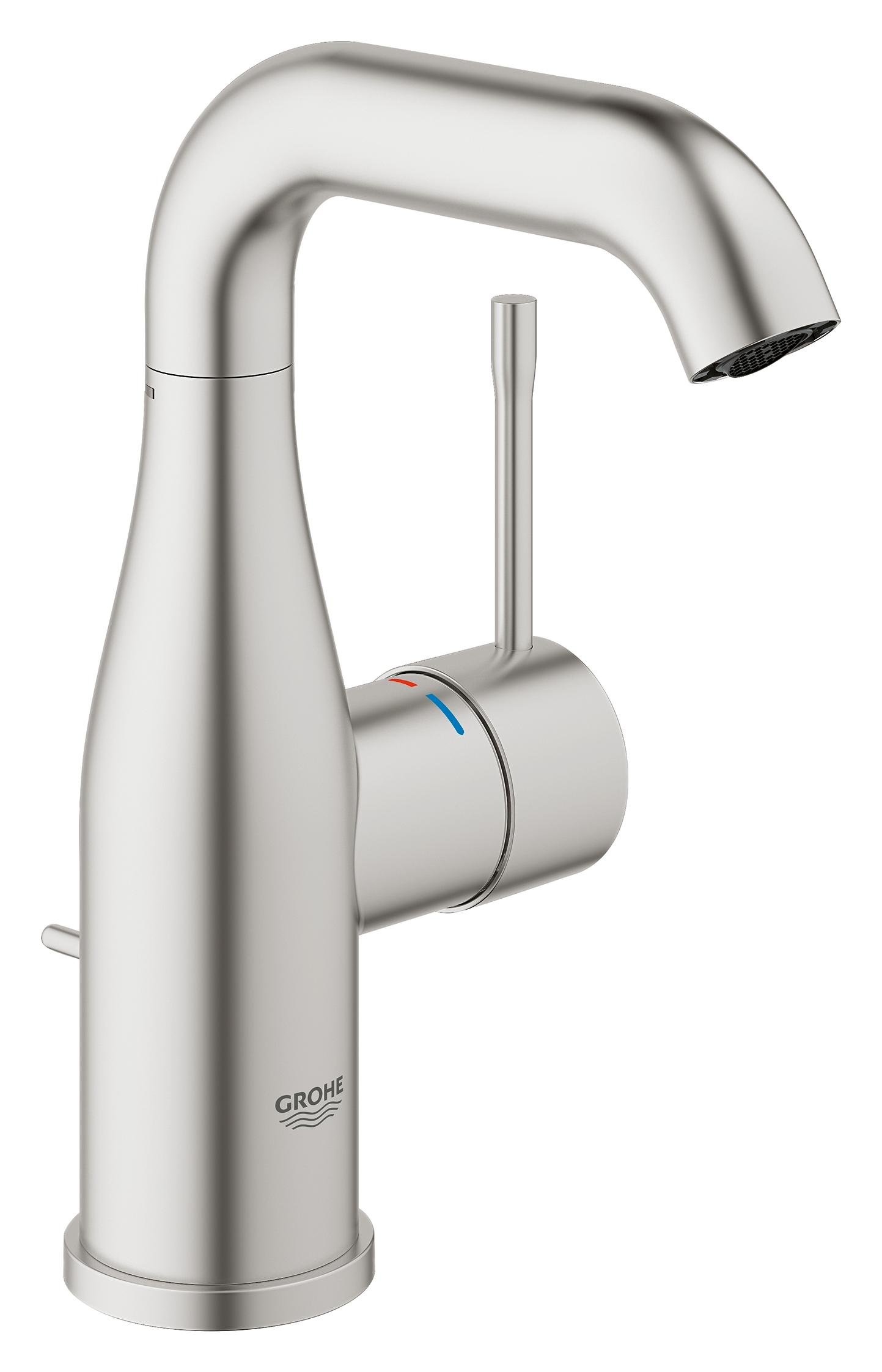 GROHE Essence Basin Tap with Pop-Up Waste Set (M-Size 193mm, Curved Swivel Spout, 28 mm Ceramic Cartridge, Water Saving, 3/8 Inch Tails, Min. Pressure 1 Bar), Supersteel, 23462DC1