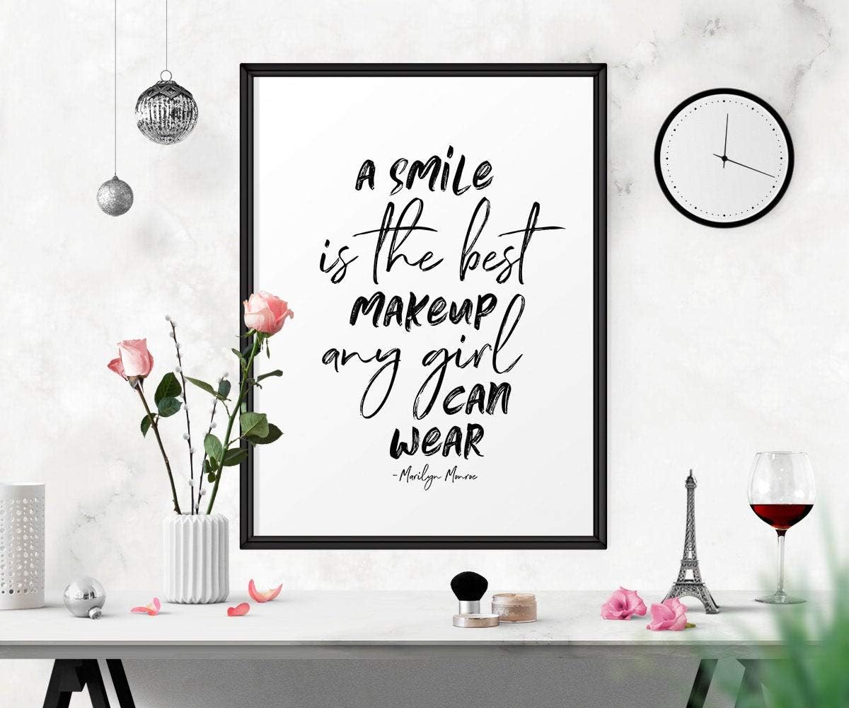 Lplpol A Smile is The Best Makeup Any Girl Can Wear Fashion Wall Art Bathroom Signs Quotes Marilyn Monroe Art Deco Poster Smile Print
