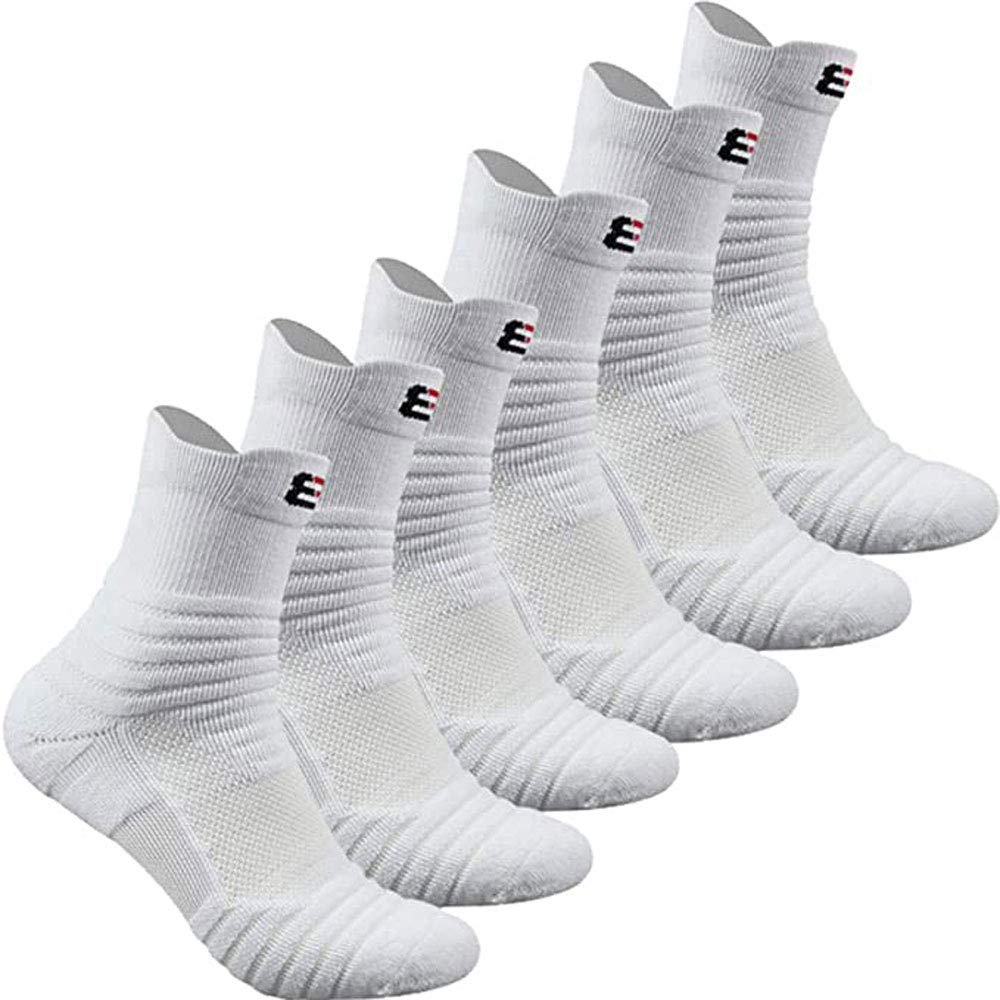 Pelisy Men's Compression Trainer Hiking Basketball 6 Pack For Running Walking Socks, White, 8-10