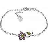 Galaxy Gold GG 0.87 Carat 14k Solid White Gold Flower Bracelet Amethyst Peridot