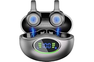 PUSIME Open Ear Clip Earbuds Bluetooth 5.3 Wireless Sports Headphones with HD Dual Mic, 80 Hours Playtime Dual LED Display, IPX7 Waterproof for Sports/Workouts/Gym/Gaming (Black)