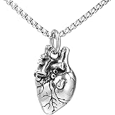 MYAROMA FINDINGS Gothic Stainless Steel Anatomical Heart Pendant Necklace with 28" Length Square Rolo Box Chain