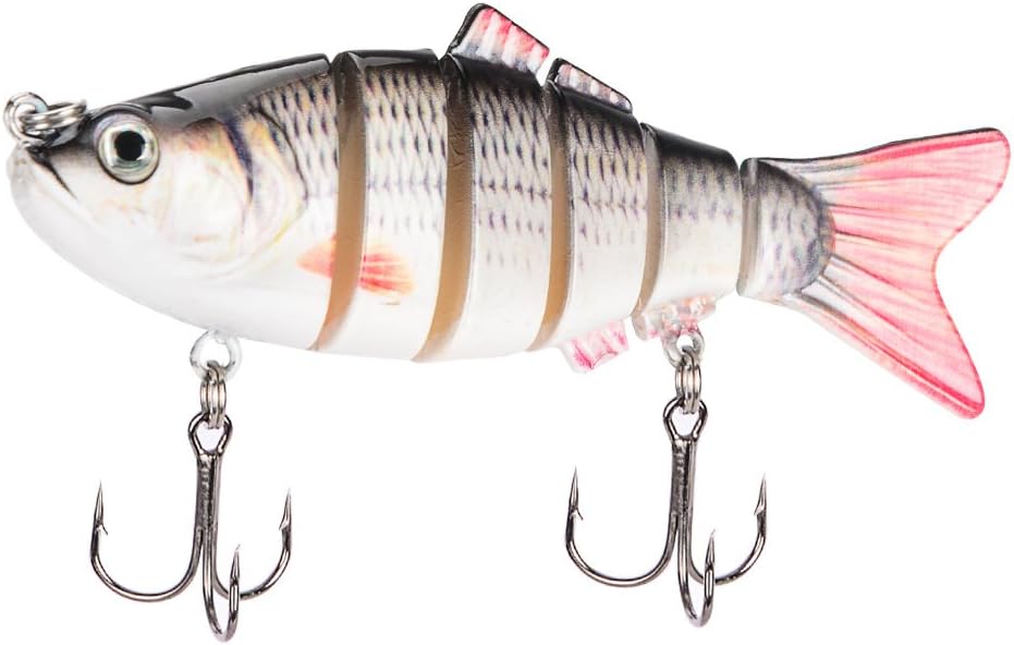 SupreGear Fishing Lures, 6-Segment-Jointed Artificial Hard Bait Lifelike Fishing Lure Bait with Double Sharp Treble Hooks for Bass, Trout, Salmon, etc. - 4'', 26g, 4 Patterns Available