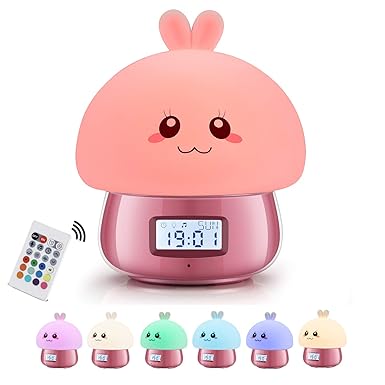 Wecker Kinder Mädchen, Lichtwecker Wake Up Licht, GoLine Wecker Digital Batteriebetrieben Ohne Ticken, 11 Natural Sounds, 7 A
