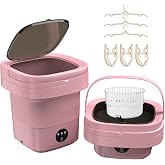 JUJOJB Portable Washing Machine, Folding 20L Mini Washer and Spin-Dryer | 3 modes with deep cleaning. Compact for apartments, dorms, home, RV, and travel. For small clothes and delicates. Pink.