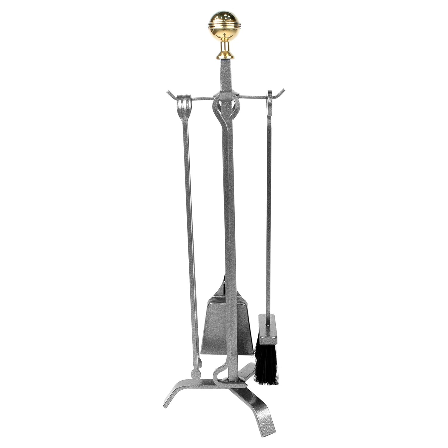 Ruecab 1228 4 Piece Fireplace Tool Set With Ball Brass Metal Gold