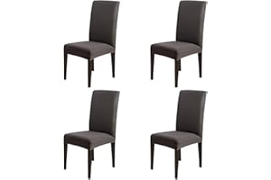 DIMATIC 4 Pack Dining Chair Covers, Stretch Spandex Removable Washable Protector Chair Slipcovers for Dining Room Kitchen Hotel (Dark Gray)