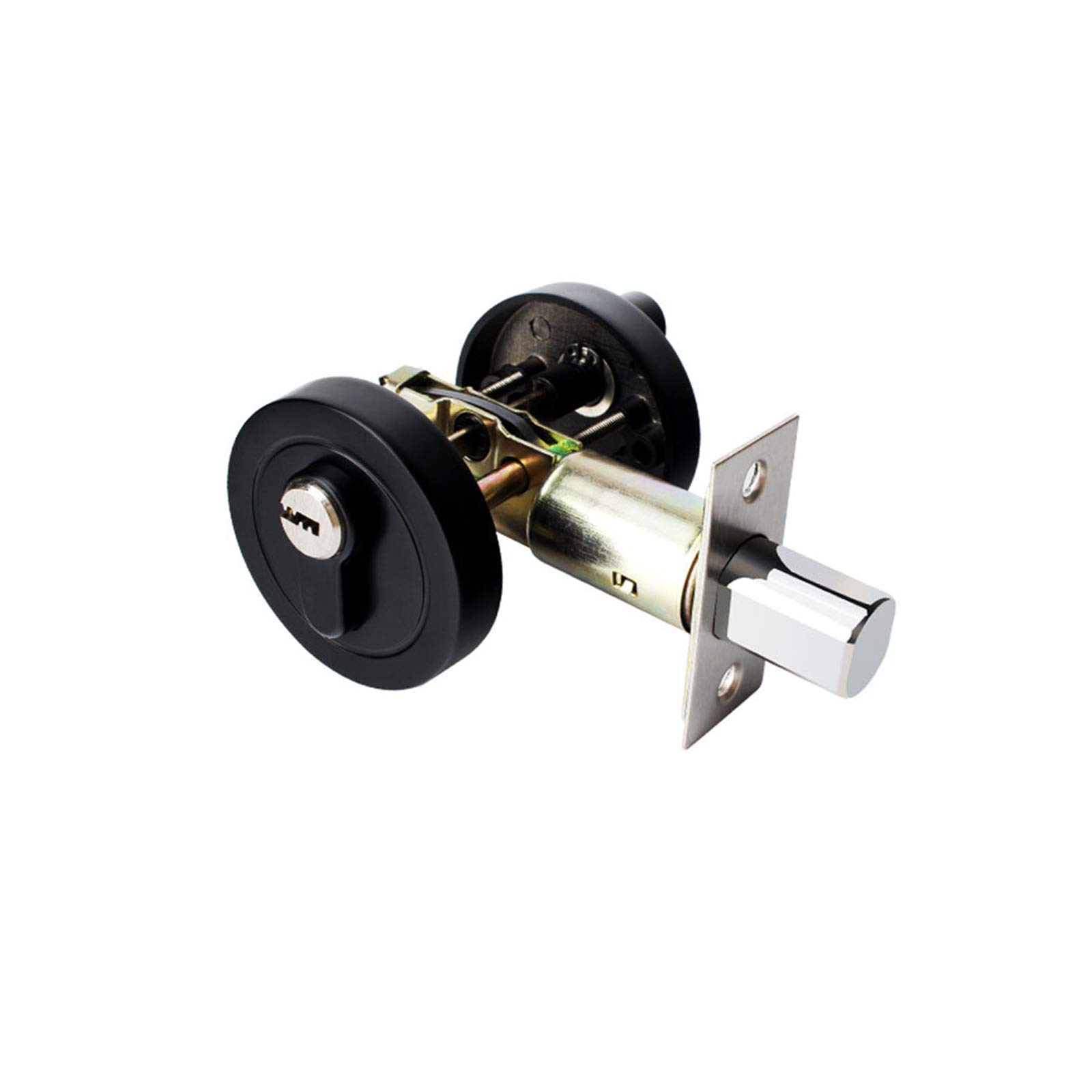 Home Door Single Cylinder Security Lock Deadbolt Zinc Alloy, Safe Deadbolt Lock Door Handles Entrance Locker with Keys for 30-45 mm Thick Bathroom Bedroom Wooden Steel Door (Matte Black)