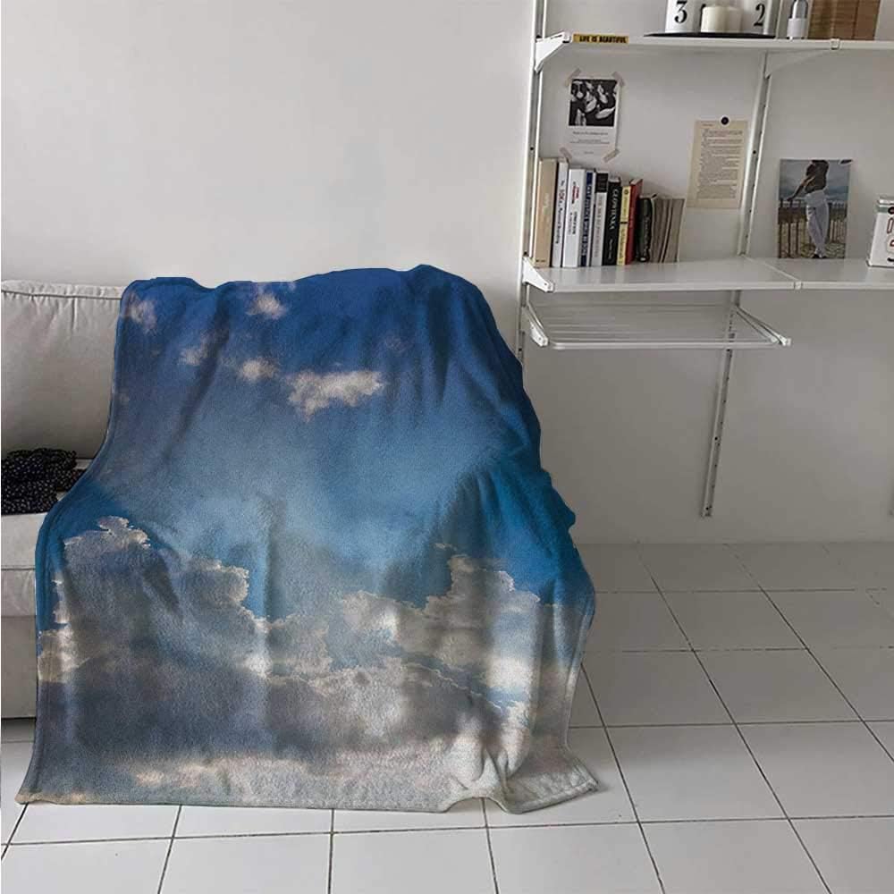 painting-home Blanket Big Sunbeam Coming Out of Clouds Sunny Day Overcast Sky Scenic Scenery Picture Calming Blanket for All Season Cozy Soft Comfort Blue White 30 x 50 Inch