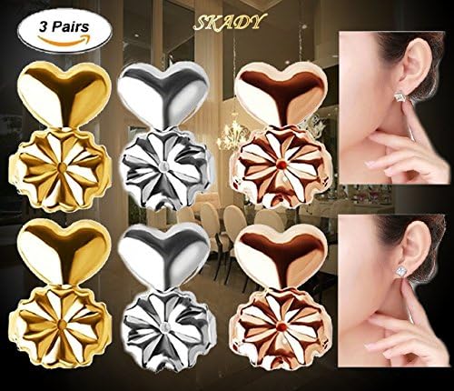 Earring Backs Lifters As Seen On TV - 3 Pairs Magic Bax Earing Lifts Adjustable hypoallergenics - 1 Pair Magicbax Gold Plated 1 Pair Silver 1 Pair Rose Gold By Skady