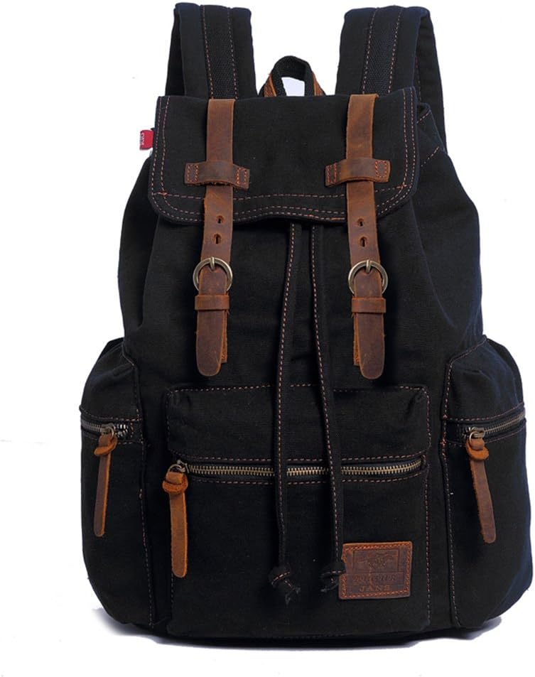 YUHAN Canvas Backpack Unisex Vintage Casual Rucksack Laptop Daypacks MacBook Bag Schoolbag Student Bookbag Satchel Hiking Camping Bag Khaki Black