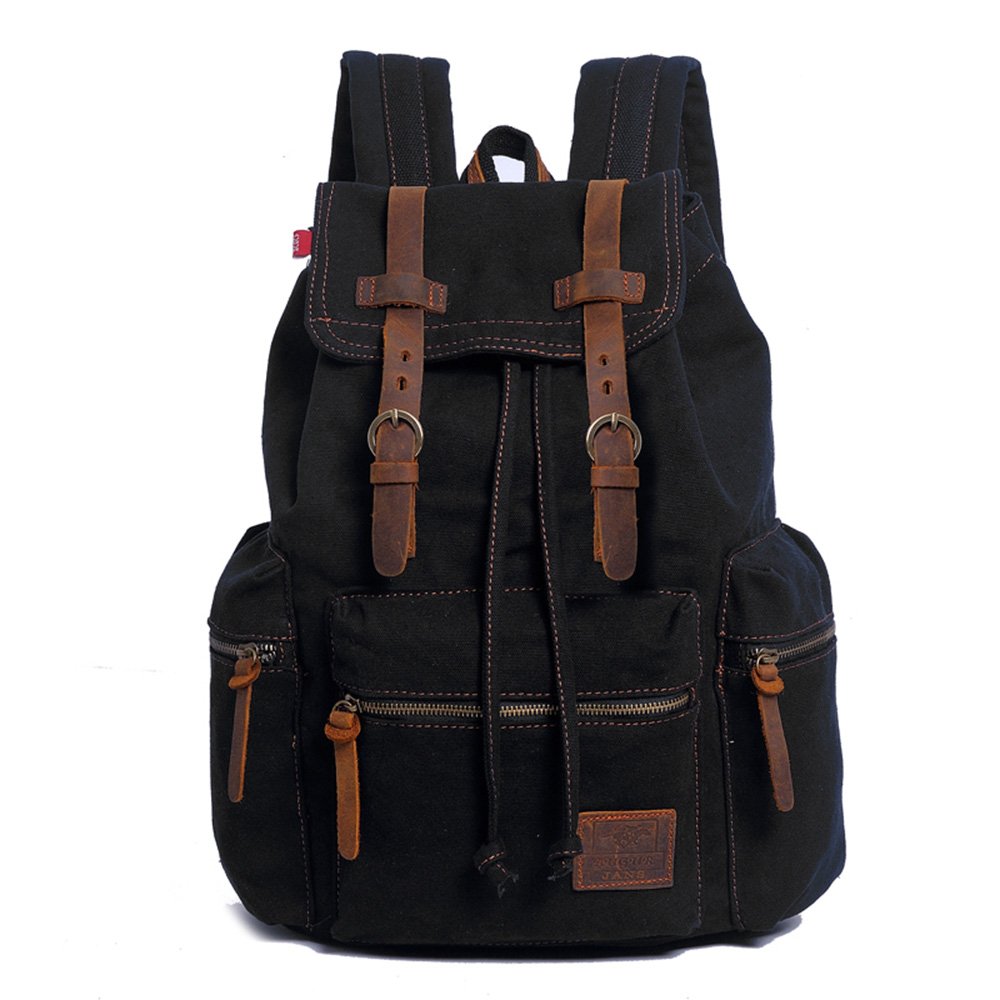 YUHAN Canvas Backpack Unisex Vintage Casual Rucksack Laptop Daypacks MacBook Bag Schoolbag Student Bookbag Satchel Hiking Camping Bag Khaki Black