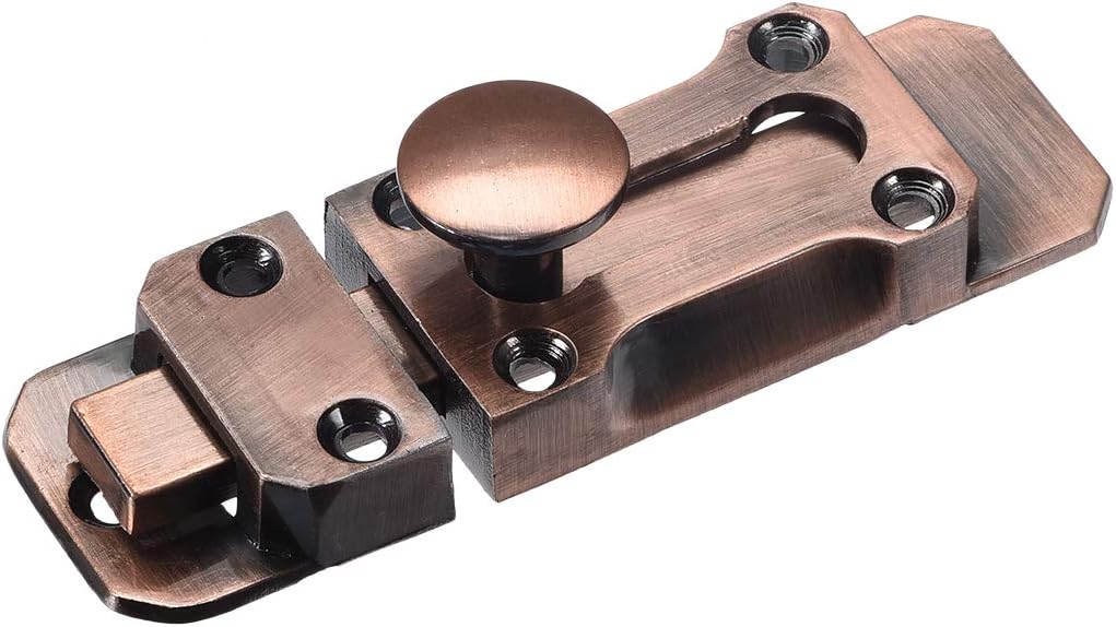 sourcing map Barrel Slide Door Bolts - 3-inch Antique Zinc Alloy Security Latch Lock (Red Bronze) - Image 4