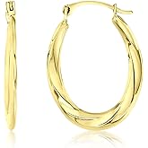 14K Yellow Gold 2x17mm-26mm Polished Swirl Cut Lightweight Oval Hoop Earrings
