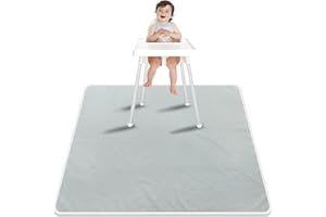 Paw Legend Washable Highchair Splat Floor Mat- Anti-Slip Silicone Spot Splash Mess Mat(53'' X 53'')-Food Catcher Art Craft Leak Proof Mat,Grey