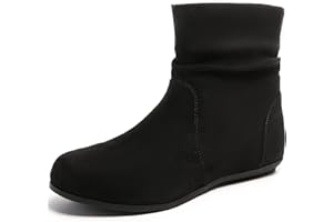 Luoika Women's Wide Width Ankle Boots - Black Brown Short Boots Block Low Heel Side Zipper Booties.