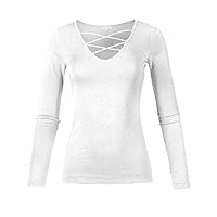 Casual Solid Front Lace Up V-Neck Long Sleeve Top