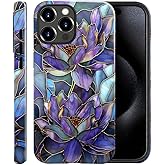 Case for iPhone 15 Pro Max,Glossy Case Cover for Women Girls,Drop Scratch Protective-Abstract Purple Lotus