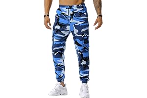 DYGUYTH Mens Tactical Pants,Camo Cargo Pants Casual Outdoor Hiking Trousers Elastic Waist Drawstring Pocket Athletic Joggers
