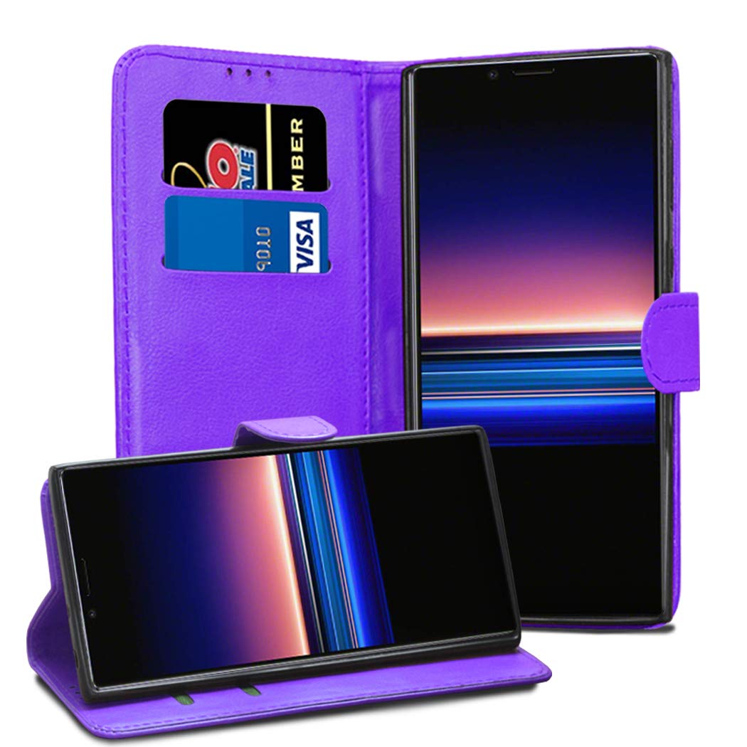 GAPlus Sony Xperia 1 Leather Case - Premium Wallet Case Leather Flip Cover For Sony Xperia 1 XZ4 6.5" [Card Holder] [Magnetic Closure] (Purple)