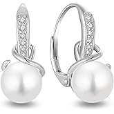Starchenie Pearl Leverback Earrings 925 Sterling Silver Rose Gold Plated/18K Gold Plated Jewelry Gift for Women