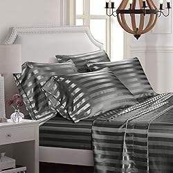 AiMay 6 Piece Satin Italian Style Bed Sheet Set