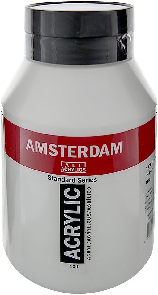 Amsterdam Standard Series Acrylic Paint Zinc White 104, 1000 ml Tube, Semi-Transparent, High Lightfastness, Medium Viscosity