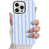 SOKAD Magnetic Vertical Stripes Phone Case for iPhone 16 Pro Max, Cute Light Blue Striped Line Pattern Compatible with Magsafe Matte Protective Case Cover with Screen Protector for Girls Women