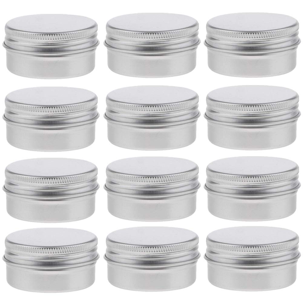 INTVN Aluminum Jars Mini Metal Tins Round Storage Cans with Screw Lid for Candle Spices Tea Sample Salves Cosmetic Slime Containers, 30ML/ 1oz, 12 Pack