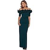 Xscape Womens Long Off The Shoulder Scuba Crepe Dress (Reg and Petite)