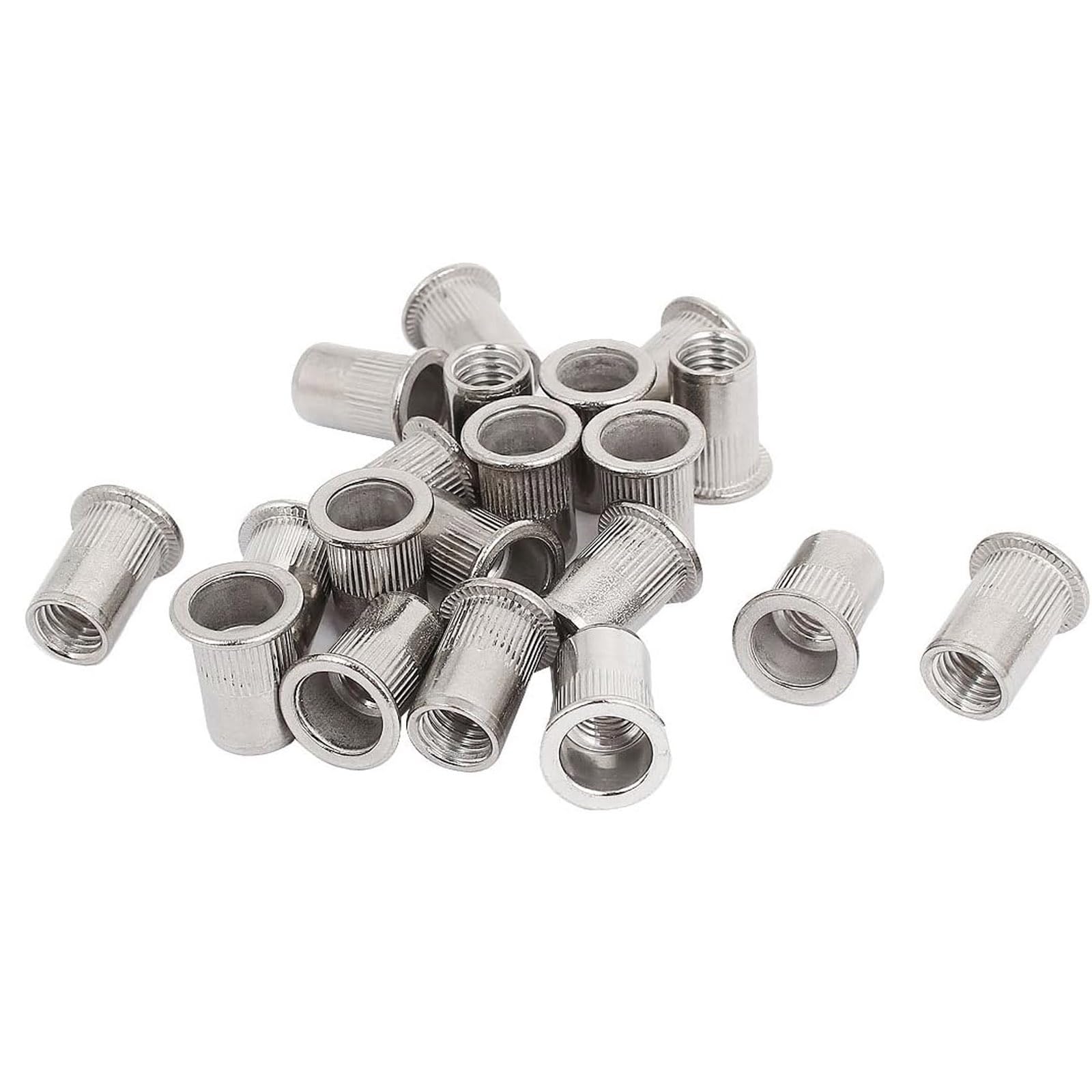 TA-VIGOR 20Pcs M10 Rivet Nuts, 304 Stainless Steel Knurled Flat Head Threaded Insert Nut Silver for Automotive Furniture