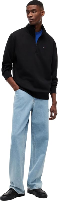 Sudadera con Cremallera Hombre Fleece con Cuello Medio, Negro (Black), L