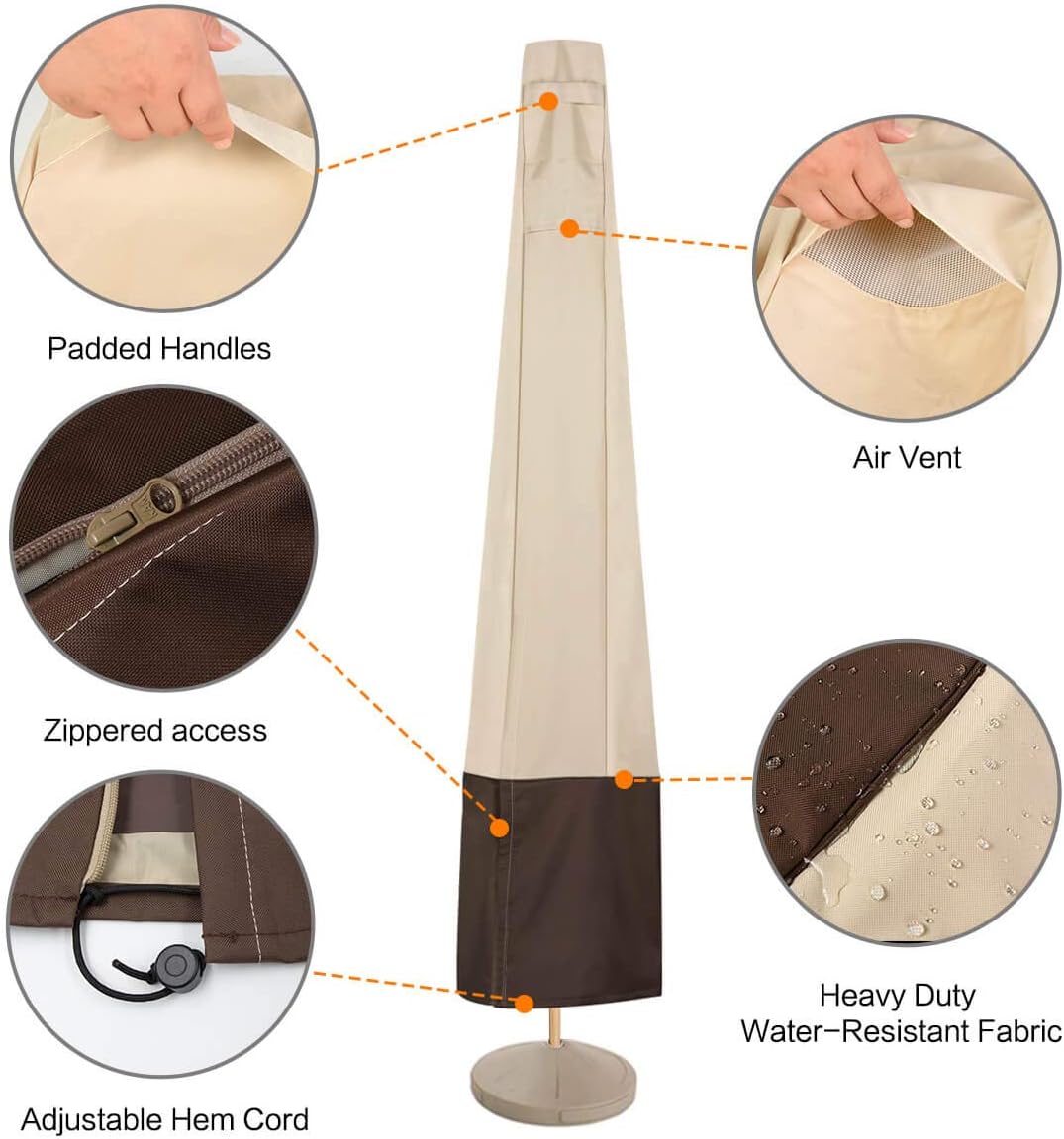 Vailge Patio Umbrella Cover, 100% Waterproof Outdoor Market Parasol Umbrella Covers with Zipper and Air Vent, UV Resistant Patio Furniture Covers, 73" H x 23" D, Beige & Brown : Garden & Outdoor