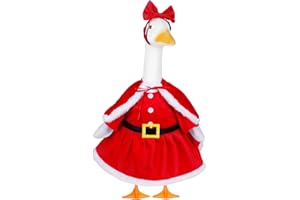 ENBOFID Mrs. Claus Porch Goose Outfits Christmas Lawn Goose Clothes Fits 23" Cement Plastic Goose Statue for Christmas Outdoor Garden Yard Patio Art Decoration